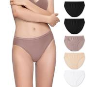 LAPASA Damen 5er Pack Funktionsunterwäsche Sportunterhose Outdoor Reiseunterwäsche Schnell trocknende Bikinislips L84,XL,Schwarz*2,Moca, Nude, Weiß