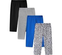 LAPASA Mädchen 4er Pack Capri Leggings, 3/4 Sportleggings Freizeit Schlafleggings aus Baumwolle, G19, Schwarz, Grau, Blau, Leopardmuster, 7-8 Jahre