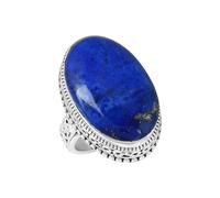 Lapislazuli, ovaler Ring, 16 x 27 mm, 925er Sterlingsilber, Lünettenfassung, blauer Cabochon, filigranes Design, handgefertigt, Statement-Schmuck, U1/2,63(20.10), Edelstein, Lapislazuli