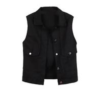 LApooh Ärmellose Jeansweste Für Damen, Gewaschene, Ärmellose Jeansjacke Im Used-Look, Damen-Cardigans, Übergröße, Hip-Hop-Outfits, Vintage-Crop-Jacken, Streetwear, Schwarz, M