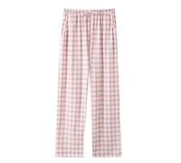 LApooh Baumwoll Karo Pyjamahose Für Damen, Lange Damen Pyjamahose Mit Taschen Und Kordelzug, Lounge Hose Mit Weitem Bein, Hose, Yoga Hose, Loungewear, Rosa, S