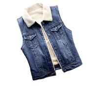 LApooh Damen Jeansweste Jacke Winter, Fell Revers Fleece Gefüttert Jean Gilet Fuzzy Ärmellose Jacke Weste, Revers Button Down Ärmellose Weste Mäntel Für Frauen,Blau,L