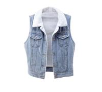 LApooh Damen Jeansweste Jacke Winter, Fell Revers Fleece Gefüttert Jean Gilet Fuzzy Ärmellose Jacke Weste, Revers Button Down Ärmellose Weste Mäntel Für Frauen,Hellblau,L