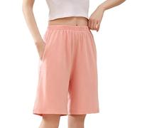 LApooh Damen Pyjama Shorts Aus Baumwolle, Weiche Schlafhose, Knielange Shorts mit Taschen, Stilvolle Lounge Shorts, Lockere Freizeithose für Frauen, Schlaf, Fitnessstudio, Laufen, Rosa L