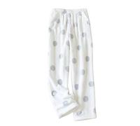 LApooh Flauschige Winter-Plüsch-Pyjamahose Für Damen, Gepunktete Fleece-Pyjamahose, Lounge-Hose, Bequem, Weich, Warm, Schlafanzughose Mit Taschen Und Kordelzug, Weiß, Xs