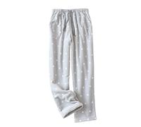 LApooh Flauschige Winter-Plüsch-Pyjamahose Für Damen, Gepunktete Fleece-Pyjamahose, Lounge-Hose, Nachtwäsche, Bequeme, Weiche, Warme Nachtwäsche-Hose Mit Taschen Und Kordelzug, Grau, L