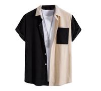 LApooh Hawaii Hemd Herren,Patchwork Kontrastfarbenes Herren-Hawaiihemd Aus Cord, Übergröße, Kurzärmeliges Hemd, Button-Down-Aloha-Hemden, Strandkleid, Alltagshemden Für Männer, Urlaub, Khaki, L