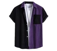 LApooh Hawaii Hemd Herren,Patchwork Kontrastfarbenes Herren-Hawaiihemd Aus Cord, Übergröße, Kurzärmliges Hemd, Button-Down-Aloha-Hemden, Strandkleid, Alltagshemden Für Männer, Urlaub, Lila, L