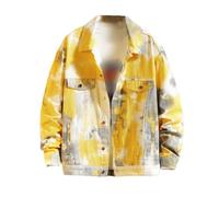 LApooh Herren Jeansjacke, Batik Farbverlauf, Lange Ärmel, Ungefütterte Jeansjacke Mit Knopfleiste, Lässige Oberbekleidung, Klassische Trucker Jeansjacken, Cargo Jacken Für Herren, Gelb, XXL