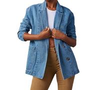 LApooh Jeans Blazer, Damen Jeansjacke, Lockere Business Casual Jeansjacke Mit Gekerbtem Reverskragen, Lange Ärmel, Knopf Jeansjacke, Leichte Vintage Übergangsjacke, S