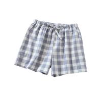 LApooh Kurze Pyjamahose Aus Baumwolle Für Damen, Damen Lounge Hose, Karierte Schlafshorts Für Schlaf, Fitnessstudio, Laufen Mit Taschen Und Kordelzug, Schlafshorts, Pyjama Hose, Blau, M