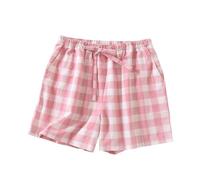 LApooh Kurze Pyjamahose Für Damen Aus Baumwolle, Damen Lounge Hose, Karierte Schlafshorts Für Schlaf, Fitnessstudio, Laufen Mit Taschen Und Kordelzug, Schlafshorts, Pyjama Hose, Rosa, Xs