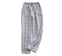 LApooh Kuschelige, Flauschige Fleece-Pyjamahose Für Damen, Gemütliche, Weiche Blumenhose Mit Taschen Und Kordelzug, Warme Winter-Jogginghose, Pyjama Für Damen, Loungewear-Pjs-Hose, Grau, Xs