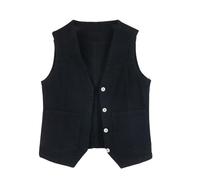 LApooh Leichte Ärmellose Damen-Jeansweste, V-Ausschnitt, Gewaschene Jeansweste Mit Knöpfen In Übergröße, Jeansweste In Übergröße, Vintage-Crop-Jacken, Streetwear, Schwarz, 3XL