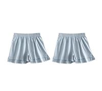 LApooh Pyjama Shorts Für Damen, 2Er Pack, Sommer Baumwolle, Elastische Taille, Einfarbig, Lässige Shorts Mit Seitlichem Schlitz, Damen Pyjama Boxershorts, Jogginghose, 2 Stück, Blau, L