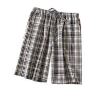 LApooh Pyjama Shorts Für Damen Aus Baumwolle, Karierte Lounge Hose Für Damen, Kurze Schlafanzughose Mit Taschen Und Kordelzug, Elastische Shorts Für Schlaf, Fitnessstudio, Laufen, Grau, L