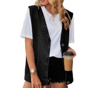 LApooh Rmellose Jeansweste Für Damen-Vintage Gewaschene Denim-Weste, V-Ausschnitt, Kurze Damen-Jeansweste, Übergröße, Jeansjacke, Verkürzte Freizeit, Sommer, Frühling, Jeansjacke, Knopfleiste, Oberte