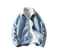 LApooh Sherpa Trucker Jeansjacke Herren, Pelzrevers Cowboy-Jeansjacke Mit Taschen Bomberjacke Warmes Fleece Herren Western Cowboy Motorradjacke Oberbekleidung,Blau,L