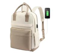 Laptop Rucksack - Tech-Tasche | Power Satchel - Stoßfestes Computerspeicherdesign, organisierte Tragetasche mit mehreren Taschen für Reisen, Arbeit, Schule, tägliche Tragetasche, Khaki mit Beige