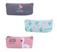 LAPYAPPE Flamingo Zufällige Farbe mit Reißverschluss aus Canvas 3 Stück Federmäppchen Große Kapazität Stifteaufbewahrungstasche Einfaches und Süßes Design für Schüler und