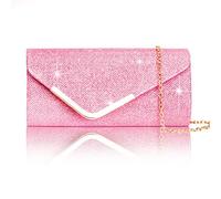 Larcenciel Damen Clutch, Glänzende Pailletten Abendtaschen mit Abnehmbarer Kette, Envelope Handtasche für Damen, Elegante Cross Body Umhängetasche für Hochzeit, Party, Bankett, Feiertage (Rosa)