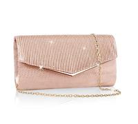 Larcenciel Damen Clutch, Glitzer Abendtasche mit Abnehmbarer Kette, Metallisch Pailletten Crossbody Handtasche, Funkelnde Elegant Schultertasche für Hochzeit, Bankett, Party (Roségold, 23x5x12cm)