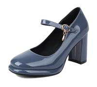LarDorLin Chunky Heel Mary Jane Damen Runde Zehen Schuhe Knöchelriemchen Mädchen Lolita Plateau Höhe Ferse Bridal Pumps Blau-Grau Gr 40.5 EU (42 Cn)