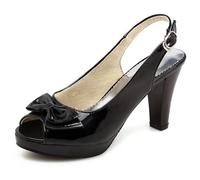 LarDorLin Damen Höhe Ferse Peep Toe Slingback-Sandales Bogen Abend Party Plateau Abendschuhe Bride Hochzeit Sandalen Schwarz Gr 41 EU (43 Cn)