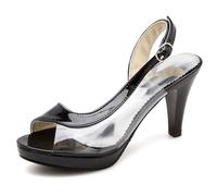 LarDorLin Damen Höhe Ferse Peep Toe Slingback-Sandales Bogen Abend Party Plateau Abendschuhe Bride Hochzeit Sandalen Schwarz Gr 43 EU (45 Cn)
