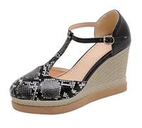 LarDorLin Damen Runde Zehen Komfort Keilabsatz Plateau Sandals Knöchelriemchen Party Hochzeit Elegant Slingback Abendschuhe Schwarz Gr 41 EU (43 Cn)