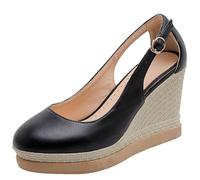 LarDorLin Damen Runde Zehen Komfort Keilabsatz Plateau Sandals Knöchelriemchen Party Hochzeit Elegant Slingback Abendschuhe Schwarz Gr 41 EU (43 Cn)