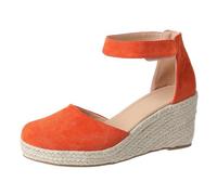 LarDorLin Espadrille Keilabsatz Damen Geschlossen Knöchelriemchen Sandals Plateau Sommer Komfort Wildleder Schnalle Keilabsatzs Orange Gr 38 EU (39 CN)