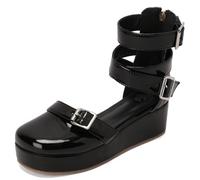 LarDorLin Mädchen Sommer Sandales Schuluniform Komfort Plateau Keilabsatzs Offene Zeh Damen Knöchelriemchen Gothic Geschlossen Schwarz Gr 43 EU (45 Cn)