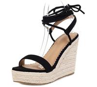 LarDorLin Sommer Espadrille Damen Plateau Keilabsatz Sandals Comfy Schnalle Strappy Mode Offene Zeh Leisure Sandalen Schwarz Gr 41 EU (43 CN)