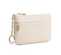 LARENNT Münzbörse aus Vollnarbenleder mit Schlüsselanhänger, 2 Reißverschlusstaschen, Mini-Münztasche, Kartenhalter, Schlüsselanhänger, Geldbörse, kleine Geldbörse für Damen und Herren, Cremeweiß, Art