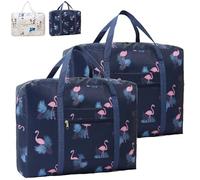 LaresDay 2 Stück Reisetasche Faltbar 44x32x14 cm - Große Handgepäck & Aufbewahrungstasche wasserdichte Duffle Bag Pack für Urlaub, Camping,Sport,für Umzüge,Kleidung,Bettwäsche (Flamingo)