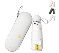 LaresDay Regenschirm mit Herz-Muster - Kompakter Mini-Schirm mit Schutzhülle, Leicht & Tragbar für Damen und Herren (Klein, Niedlich, Stilvoll) (Weiß)