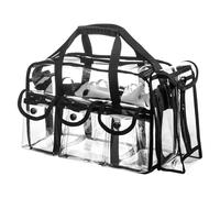 Large Clear Makeup Bag with 6 External Pockets & Tissue Dispenser - PVC Waterproof Toiletry Tote | Transparent Travel Organizer with Shoulder Strap for Makeup Artists, Stadium Events & Gym