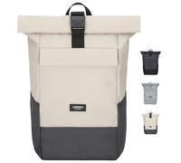 LARKSON Rucksack Damen Herren Beige Grau - No 4 - Rolltop Backpack mit Laptopfach Uni, Arbeit & Fahrrad - Großer Reiserucksack - Wasserabweisend