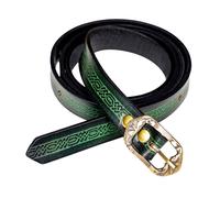 Larp Ledergürtel mit zwergischer Knotenmuster Prägung mittig Grün