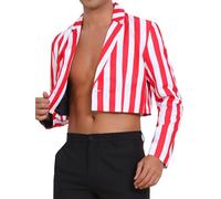Lars Amadeus Gestreifter Blazer für Herren, einreihig, Revers, Sportmantel, Business-Streifen, Anzugjacken, rot / weiß, XL