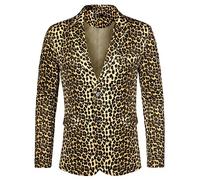 Lars Amadeus Herren-Blazer mit Leopardenmuster, Gekerbtes Revers, Leichter Sportmantel, Anzugjacke, Gelb, Schwarz, S