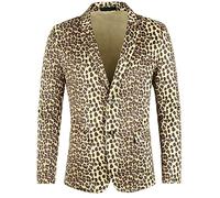 Lars Amadeus Herren-Blazer mit Partytier-Leopardenmuster, Gekerbtes Revers, Leichter Sportmantel, Anzugjacke Braun L