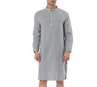 Lars Amadeus Herren-Nachthemd, Schlafhemd, gebänderter Kragen, Henley-Hemd, Pyjama, Nachthemd, Grau, Medium