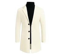 Lars Amadeus Herren Trenchcoat Slim Fit Winter gekerbtes Revers Einreiher Lange Jacke Overcoat, Weiss/opulenter Garten, S