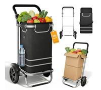 LARS360 Einkaufstrolley Faltbar mit Kühlfach 56L Einkaufswagen aus Aluminium 3 in 1 Trolley & Sackkarre & Umhängetasche 30kg Belastbar 2 Räder Treppensteiger für Einkauf Reisen Haushalt - Schwarz