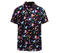 LARSD 80er 90er Jahre Herren Button Up Hemd - Vintage Retro Hawaii Strand Neon Disco Shirt - Lustiges Party Flagge, XL
