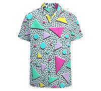 LARSD 80er Jahre Hemd für Herren - 90er Vintage Retro Hawaii Strand Button Up - Lustiges Neon Disco Party Hemd, Hellgrünes Geometrisches Muster, Mittel
