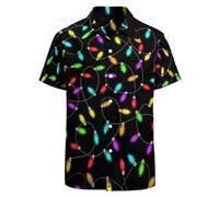 LARSD 80er Jahre Hemd für Herren - 90er Vintage Retro Hawaii Strand Button Up Shirt - Neon Disco Party Hemd, Weihnachtslicht, Mittel