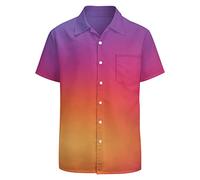 LARSD 80er Jahre Hemd für Herren - 90er Vintage Retro Hawaii Strand Button Up Shirt - Neon Disco Party Hemd, Farbverlauf Lila Orange, XL
